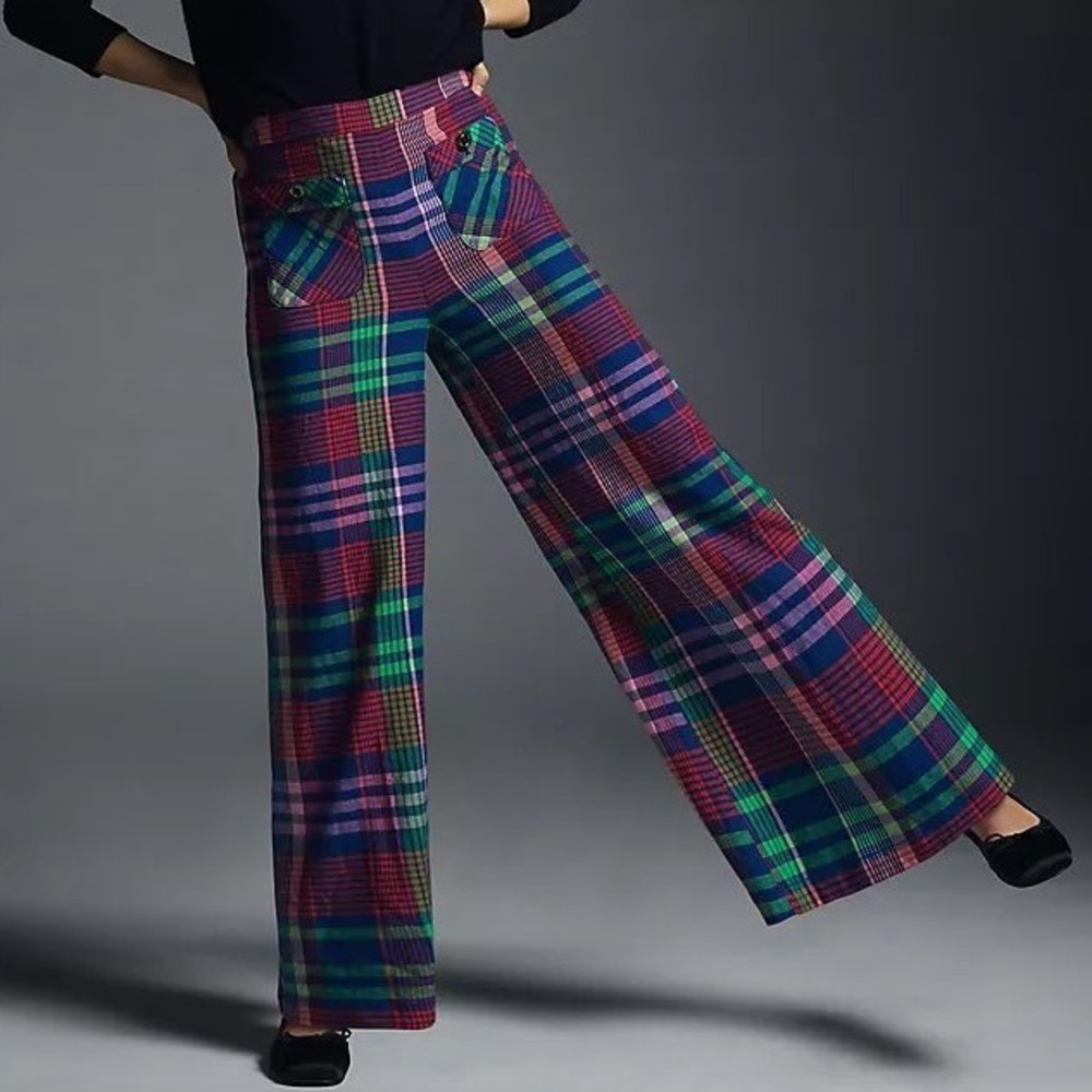 Maeve Anthropologie Plaid Palazzo Pants Wide Leg Multi Color OB1621601 Size 4